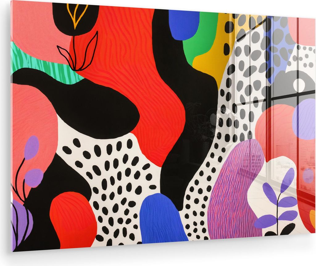 MuchoWow Glasbilder - Bilder auf Wandbild - Foto auf Glas Abstrakt - Formen - Farben - Punkte 30x20 cm Wanddekoration aus Glas - Acrylglasbild - Ac...