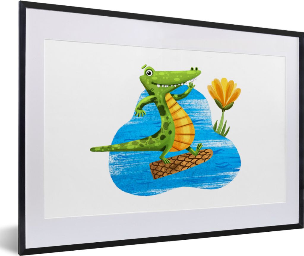 MuchoWow MuchoWow Gerahmtes Poster Krokodil - Wasser - Dschungel 60x40 cm - Poster mit zchwarzem Bilderrahmen - Schlafzimmer - Plakat in Rahmen...