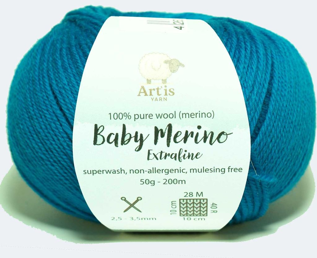 Baby Merino Extrafine Art'is Yarn 100 % Wolle | Mulesing-frei & Superwash (50 g / 200 m) (19 türkis)