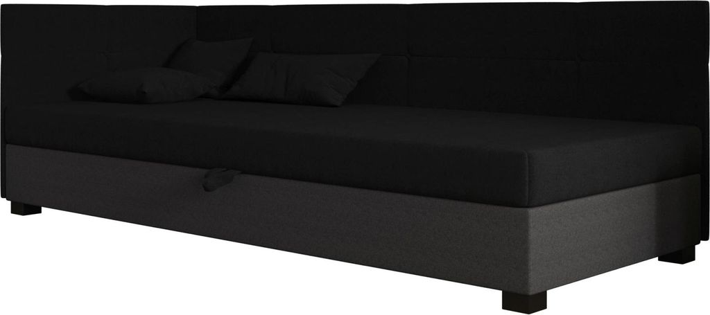 AURA SOFA Boxspringbett SILO PLUS 80x195 Komplett-Set mit Bonell Matratze, Polsterbett mit Bettkästen - Dunkelgrau/Schwarz, SAWANA 05/14