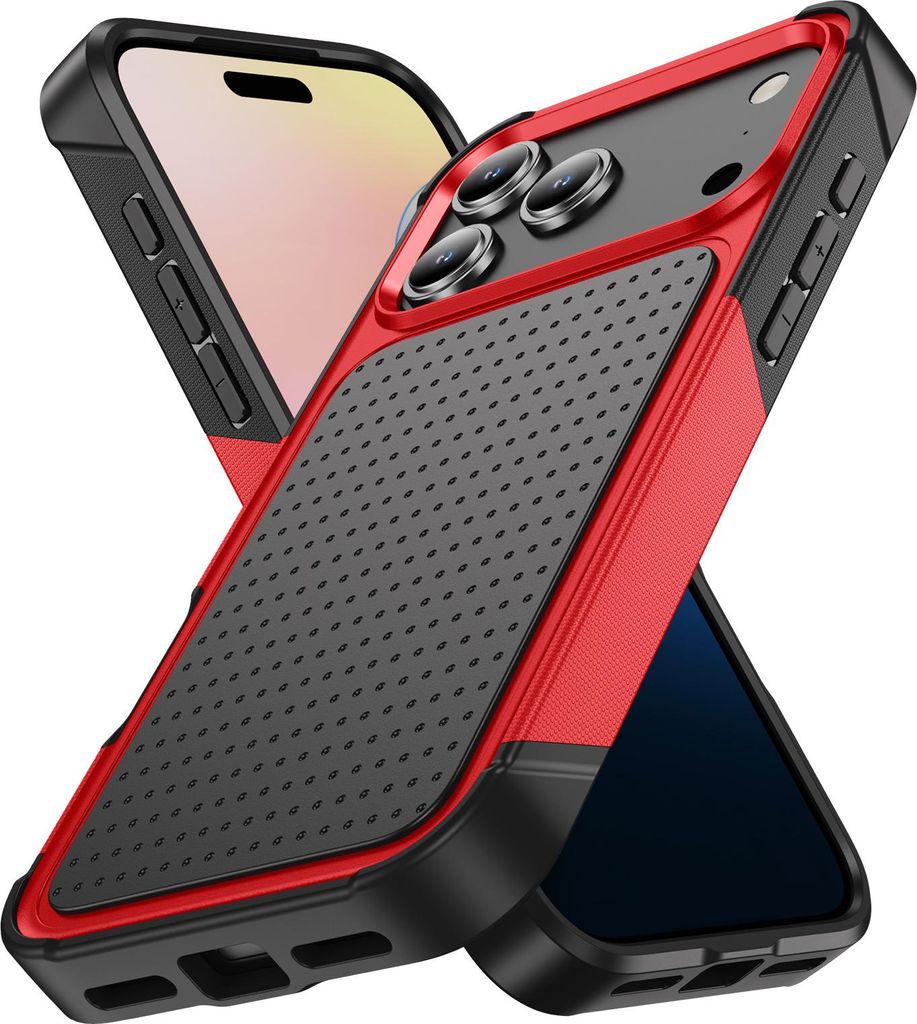 Für iPhone 17 Pro Max Hülle Militärqualität Stoßfest Hybrid 2 in 1 Hart PC Weich TPU Handyhülle Rot Schwarz