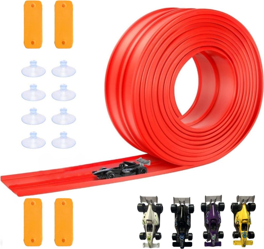 MODFU Spielfahrzeuge, DIY Soft-Rennbahn 5m Inertial-Rennstrecke, Flexibles Kinder Spielzeug, Einfach Zusammenzubauen, Drinnen & Draußen, Rennwagen...