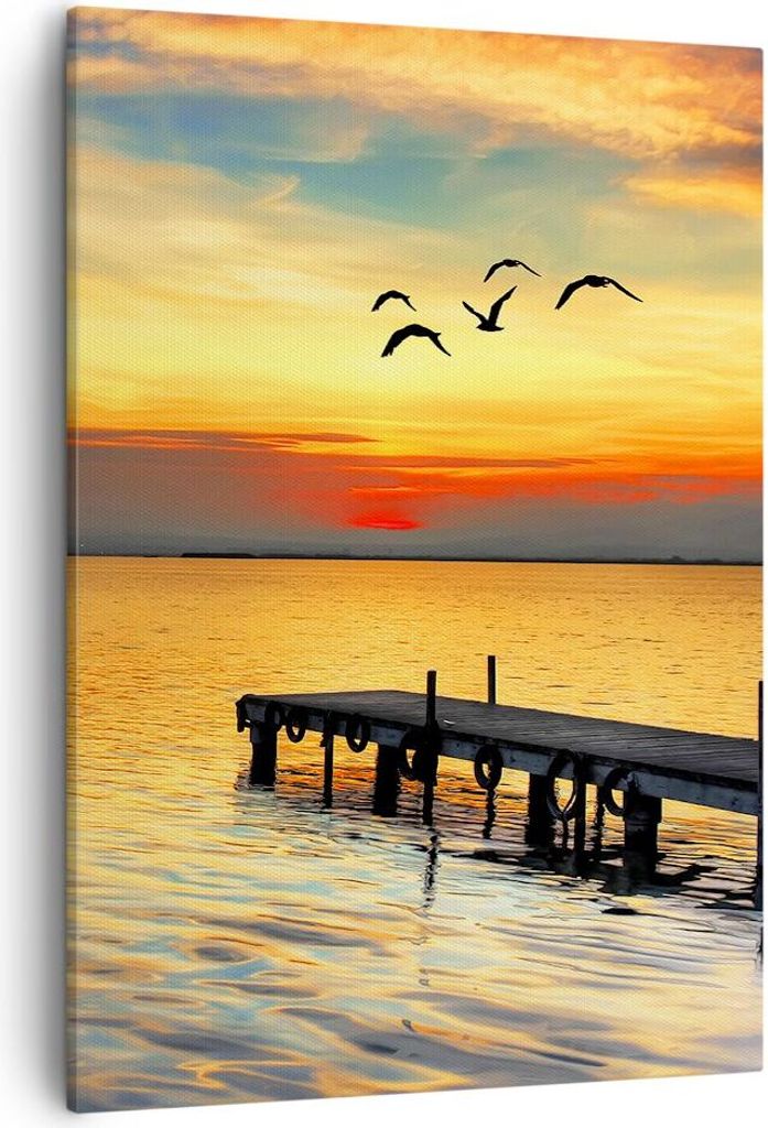 Bild auf Leinwand - Leinwandbild - Einteilig - Strand landschaft wasser brücke - 50x70cm - Wand Bild - Wandbilder - Leinwanddruck - Wanddekoration...