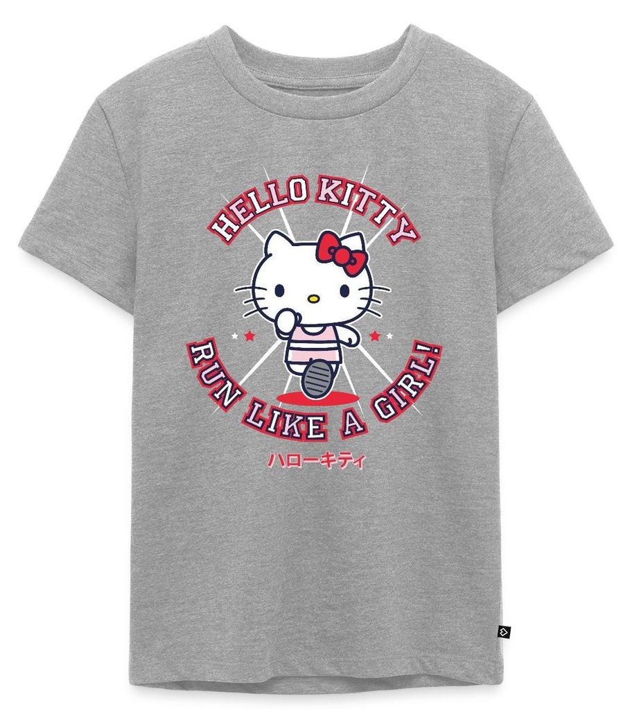Spreadshirt Hello Kitty Run Like A Girl Sport Kinder Premium T-Shirt, 110/116 (4 Jahre), Grau meliert