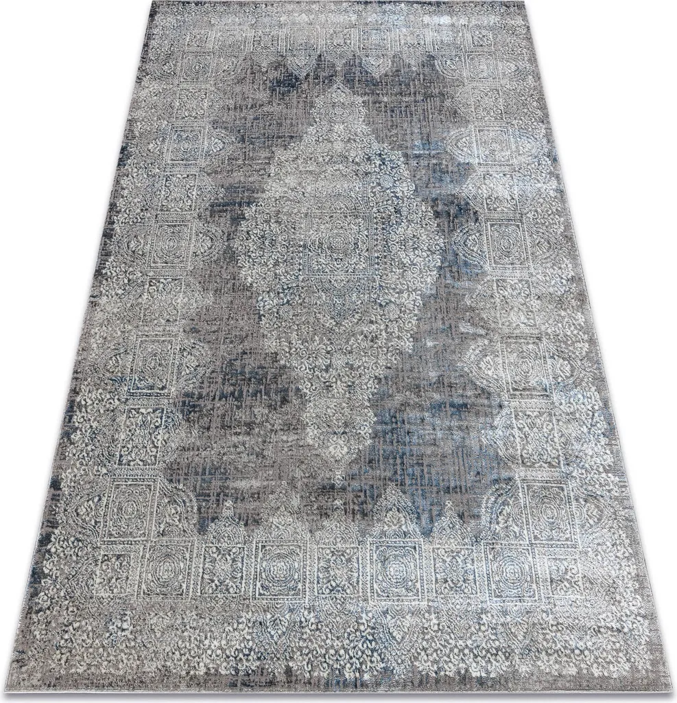 Tapis de salon moderne 120x170cm, design rosette bleu et crème, BLISS