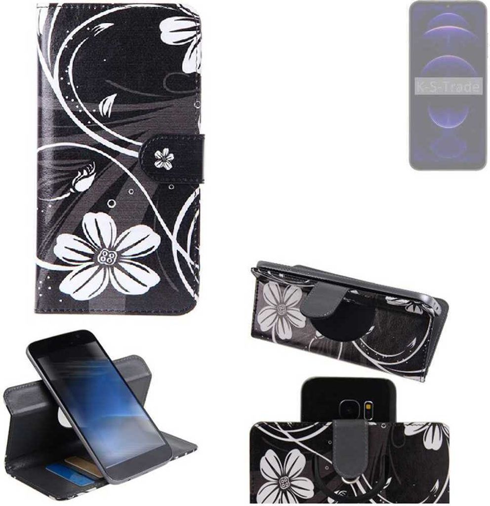 K-S-Trade Schutzhülle Handyhülle kompatibel mit Hotwav Note 13 Pro Hülle 360° Wallet Case “Flowers“ Klapphülle Hülle schwarz-weiß 1x