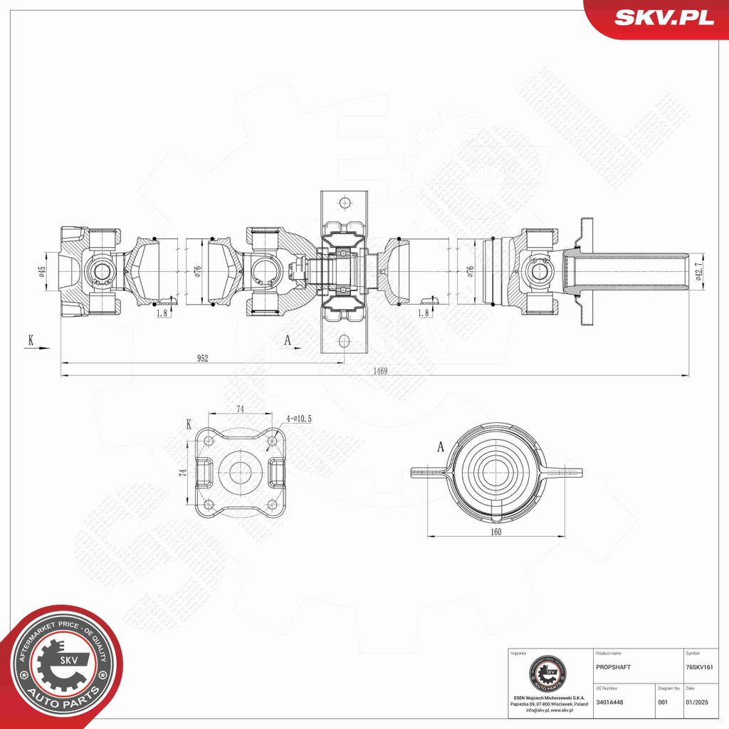 ESEN SKV Kardanwelle Gelenkwelle Achsantrieb für MITSUBISHI L 200 / Triton Pickup (KAT, KBT) Hinten 76SKV161