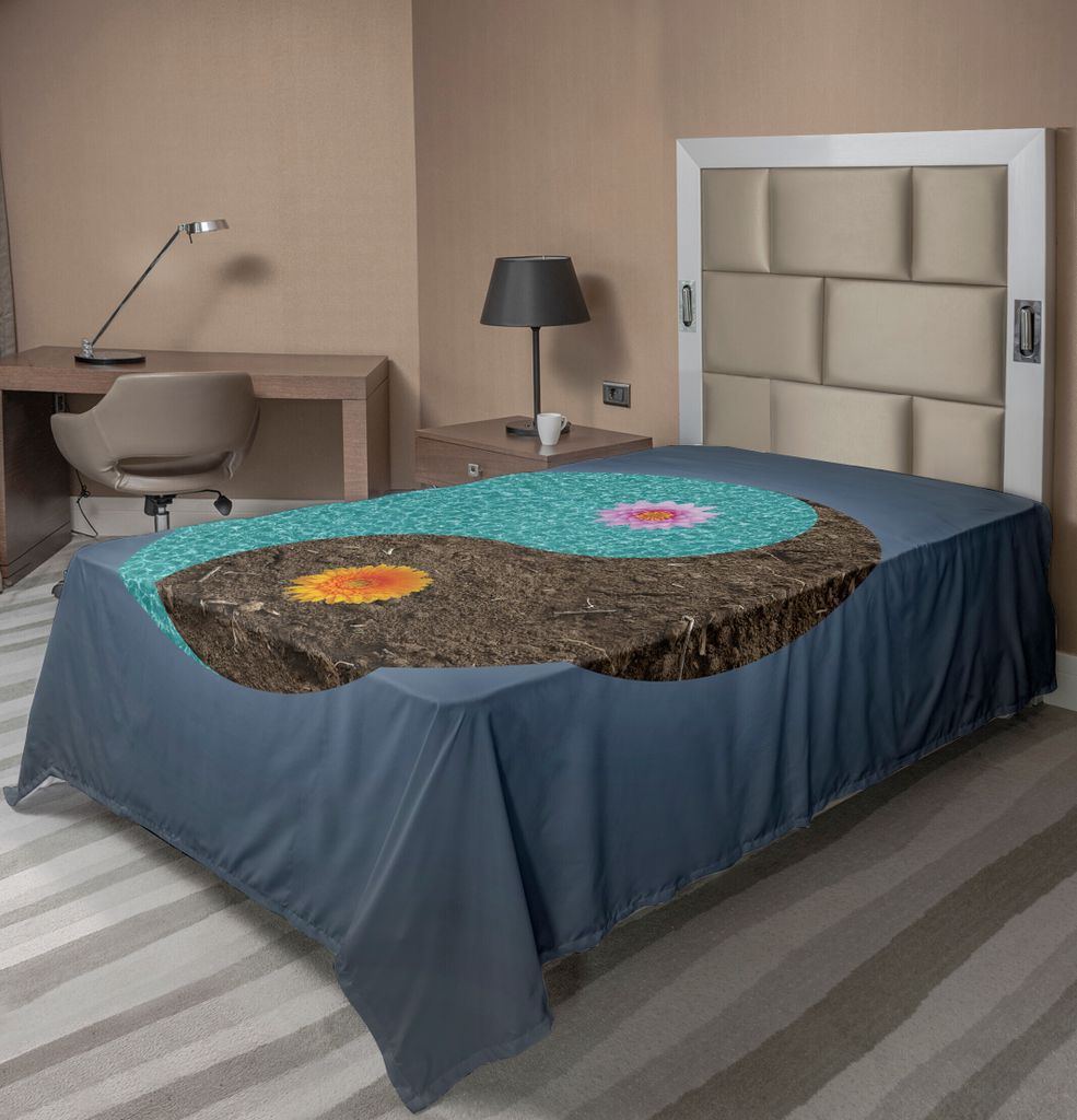 ABAKUHAUS Yoga Bettlaken, Yin Yang Mit Blumen Friedensbalance Earth Gegenteil Gegenkräfte Art, weiches bequemes oberes Bettlaken für ein dekorati...