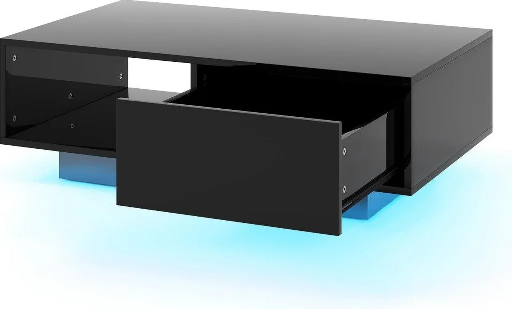 Table basse noire LED pour soirée cinéma avec rangement et télécommande - 2