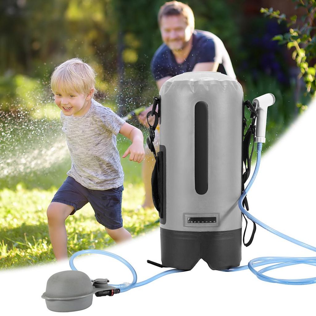 Vigevee Campingdusche Tragbare 12L - Tragbare dusche für Camping, Gartendusche mit Duschkopf, Geeignet für draußen Grau