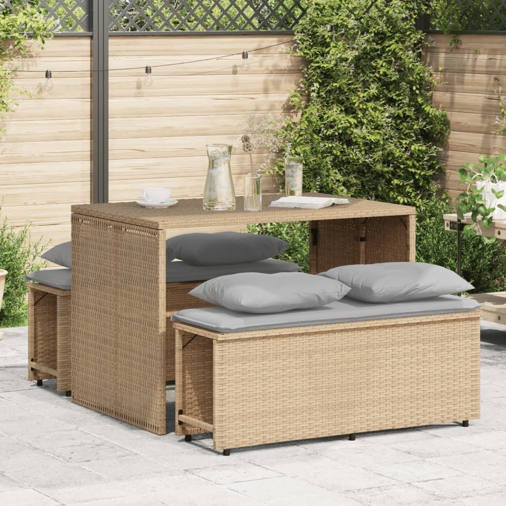 Maison Exclusive - 3-tlg. Garten-Essgruppe mit Kissen Beige Poly Rattan