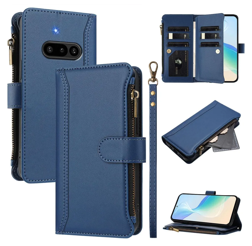 Cover Portafoglio Nothing Phone 3A: Blu Elegante con Zip e Supporto