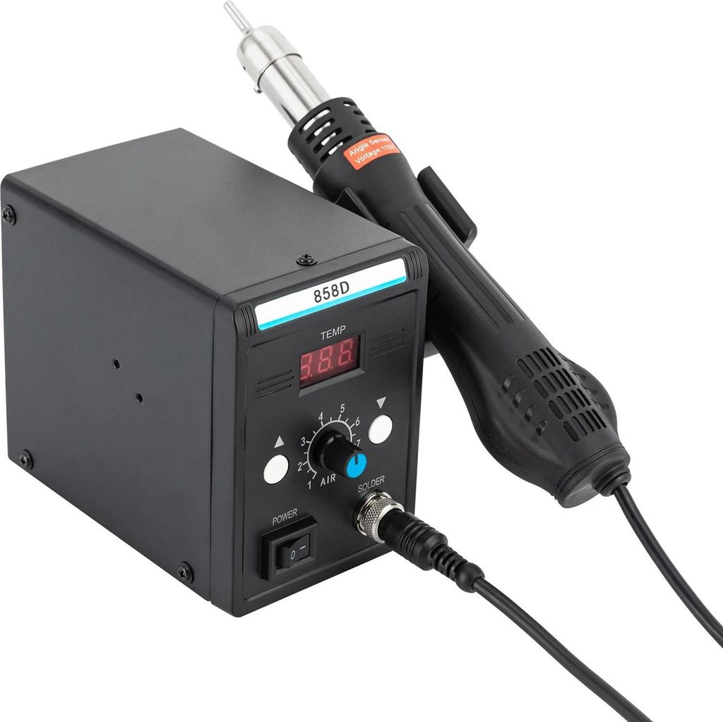 Heißluft-Lötstation - 858D - 220V EU-Stecker - 700W - 100–500°C - LED-Digitalanzeige - Bürstenloser Lüfter - PTC-Keramikheizelement - Schwarz