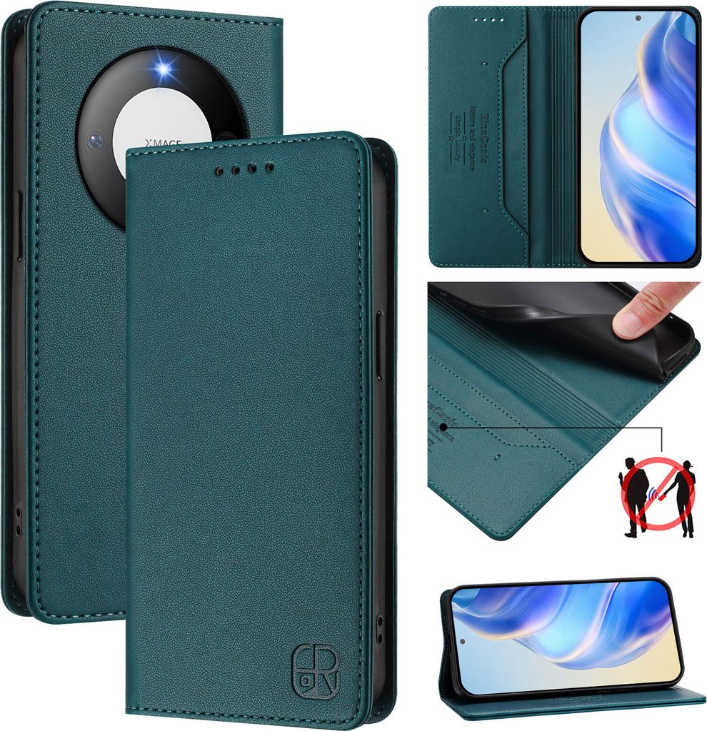 Lederhülle für Huawei Mate 60 Hülle Flip Brieftasche Kartenfächern Ständer Schutzhülle Dunkelgrün
