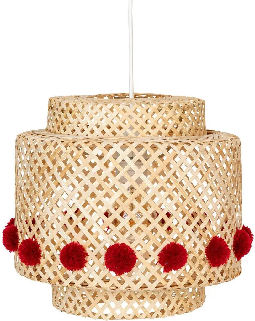 Lustre en bambou Liby pour chambre d'enfant avec pompons rouge D28
