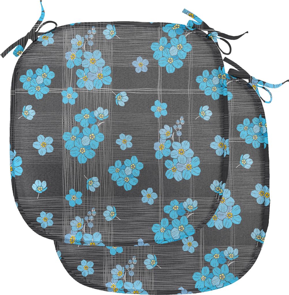 ABAKUHAUS Blume Polster für Esszimmerstühle, Blaue Blüten auf Gitter, Dekoratives wasserfestes Kissen mit Riemen für Küchensitze, 40 cm x 40 c...