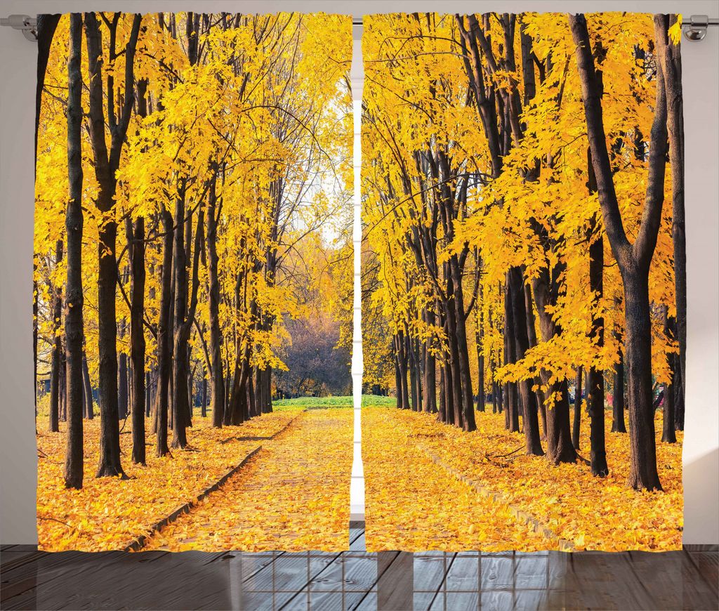 ABAKUHAUS Natur Rustikaler Vorhang, Bäume im Herbst Blätter, Wohnzimmer Universalband Gardinen mit Schlaufen und Haken, 280 x 245 cm, Gelb und Grün