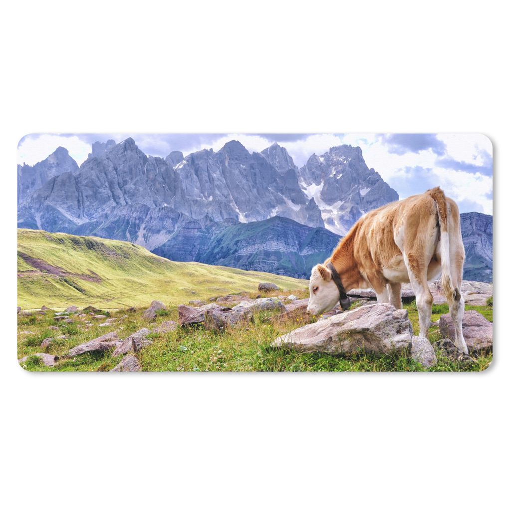 MuchoWow Mauspad Mousepad Alpen - Kuh - Berg 60x30 cm - Mousepads - Maus Mat - Pad - Mausunterlage - Nachhaltig