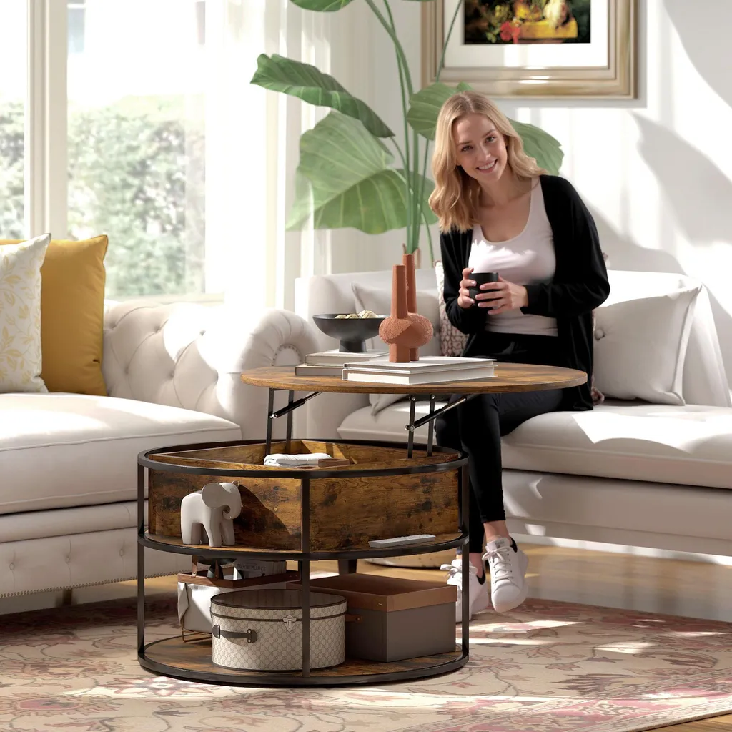 Table basse HOMCOM marron réglable en hauteur avec tablette relevable - 7