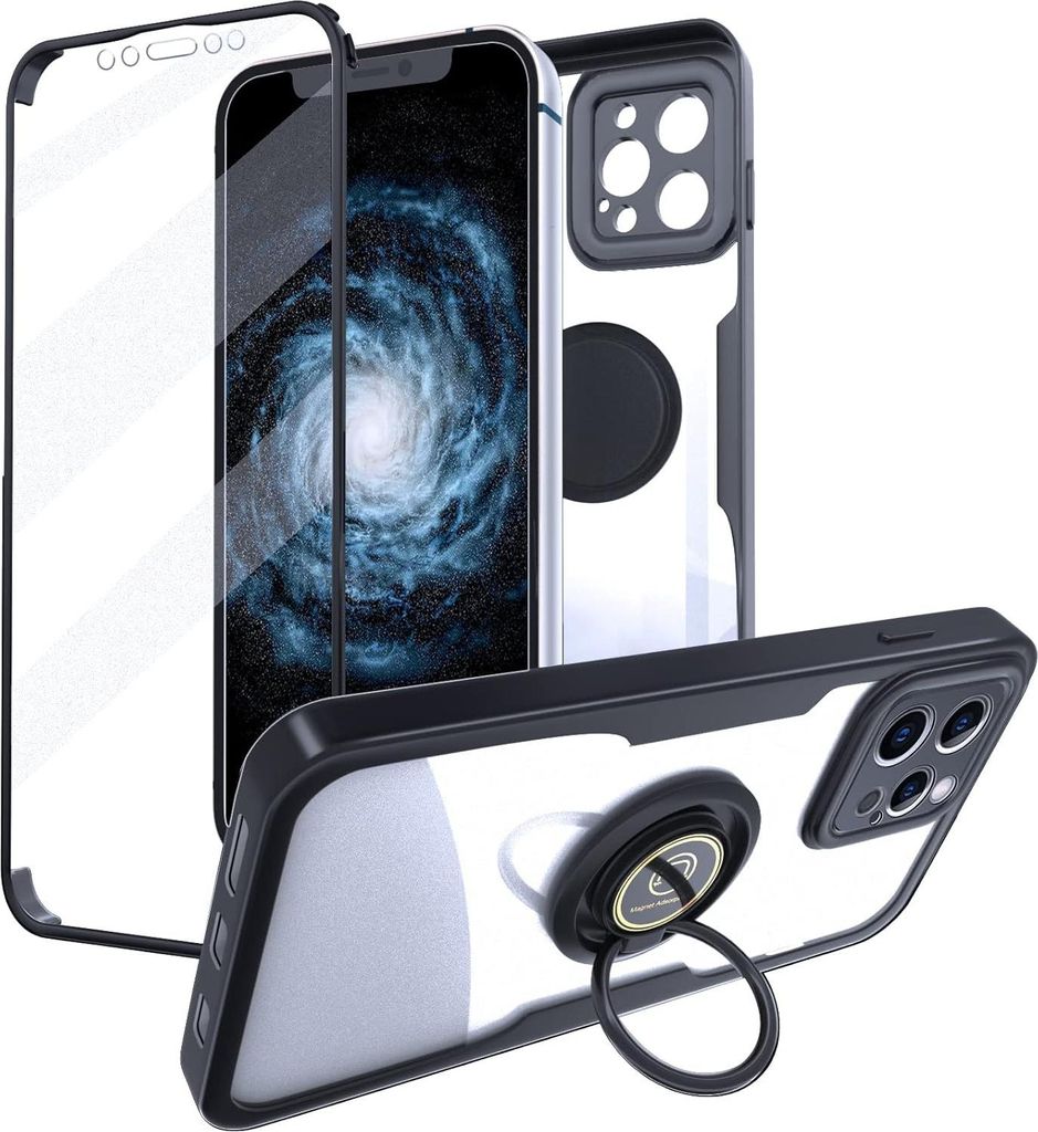 Hülle für Apple iPhone 12 Pro Clear Black Frame Ring Bumper 360°