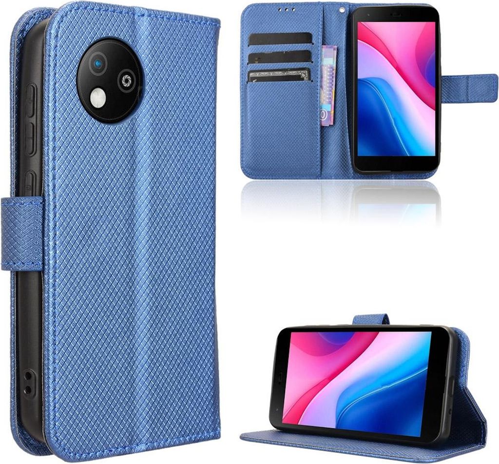 Für ZTE Blade A35 Lite Diamantstruktur Design Book Wallet Kunstleder Hülle Tasche Blau