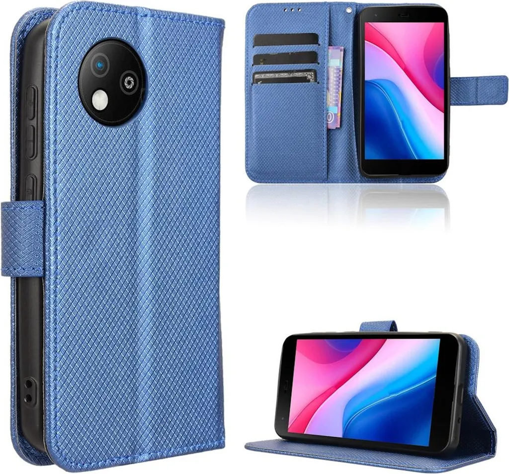 Per ZTE Blade A35 Lite Custodia a portafoglio in Pelle finta con design a struttura diamantata Blu