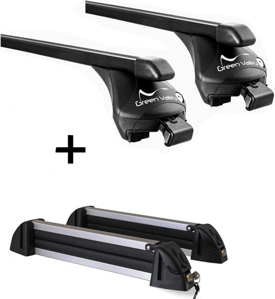 Relingträger Quick Stahl L + Skiträger / Snowboardträger / Skihalter Alu 4 Paar Ski kompatibel mit Chevrolet Trax 2013-2016