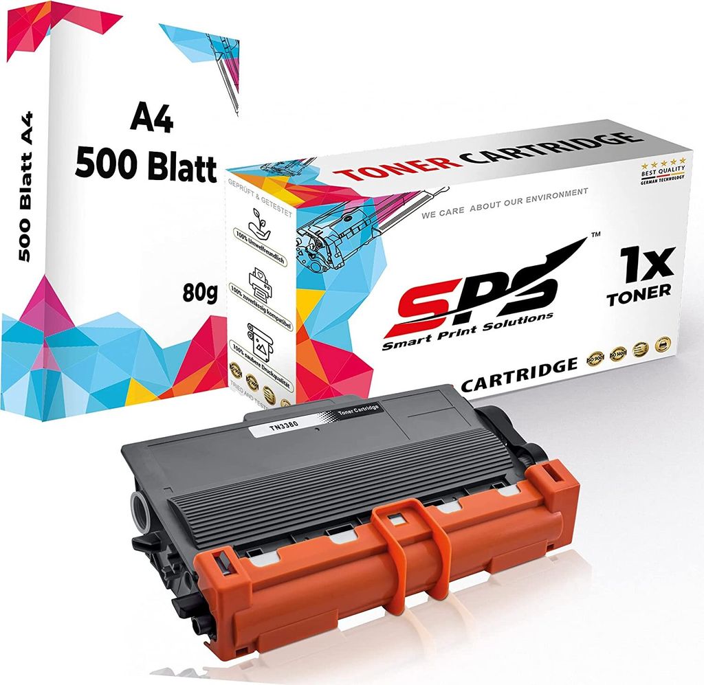 1x Toner TN3380 TN-3380 Schwarz Kompatibel für Brother HL-6180DW + DIN A4 Druckerpapier 500 Blatt