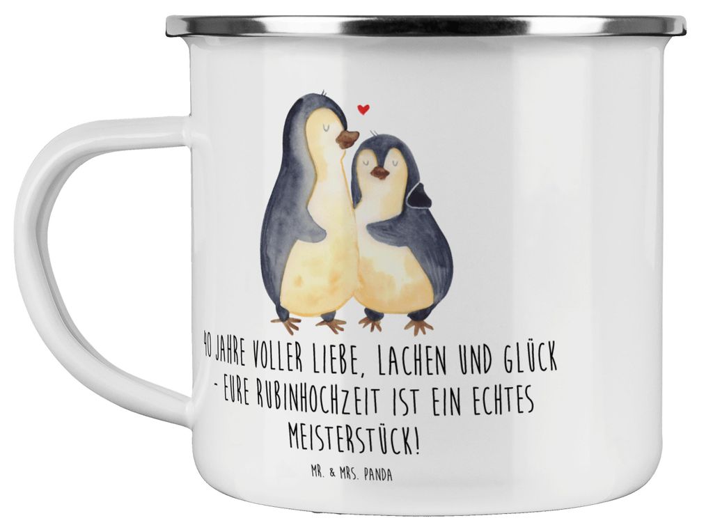 Mr. & Mrs. Panda wandertasse 40. Hochzeitstag Rubinhochzeit - Transparent - Geschenk, Heirat, Emaille Tasse, Pott, Teetasse, Blechtasse, Hochtzeit,...