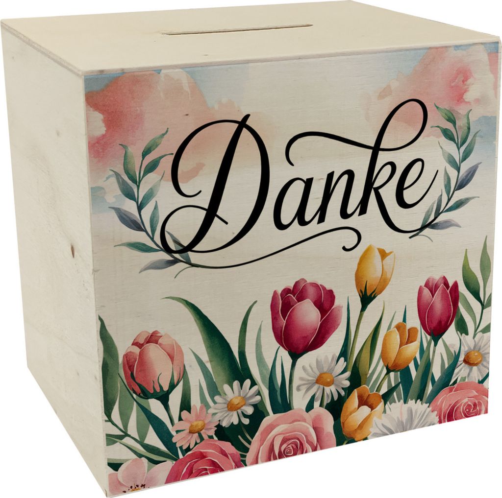 Blumenwiese Danke Spardose aus Holz