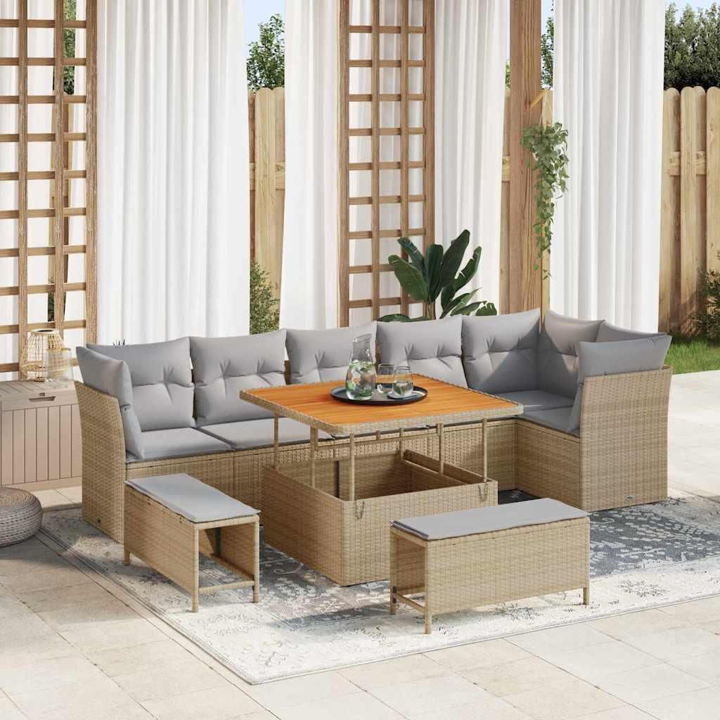 Maison Exclusive - Gartensofa-set 9 pcs Beige Poly-Rattan