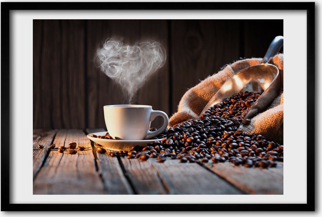 Bild 60x40 MDF-Rahmen, Wandkunst Tasse Kaffee