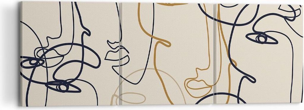 Bild auf Leinwand - Leinwandbild - 3 Teile - Frau Gesicht Linie - 120x40cm - Wand Bild - Wanddeko - Wandbilder - Leinwanddruck - Bilder - Wanddekor...