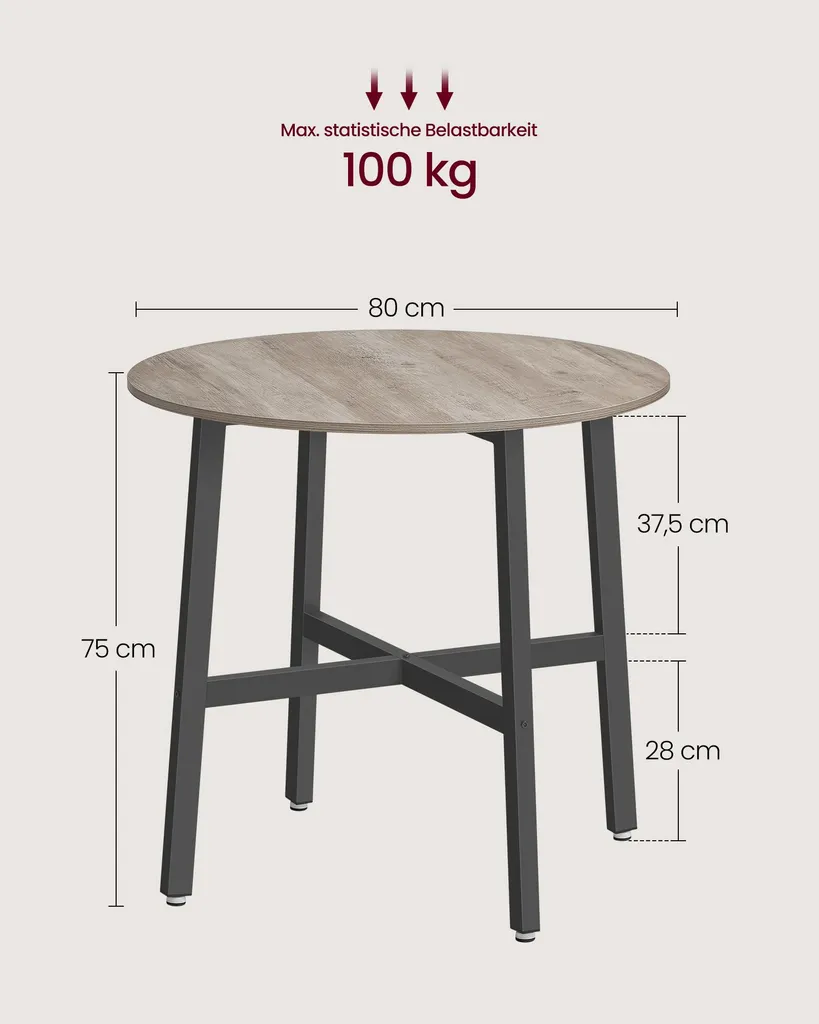 Table ronde compacte gris-beige mouchetée noir avec plateau résistant - 4