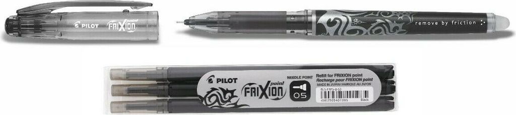 Pilot Frixion Point 0.5 Tintenroller schwarz + 3 Ersatzminen