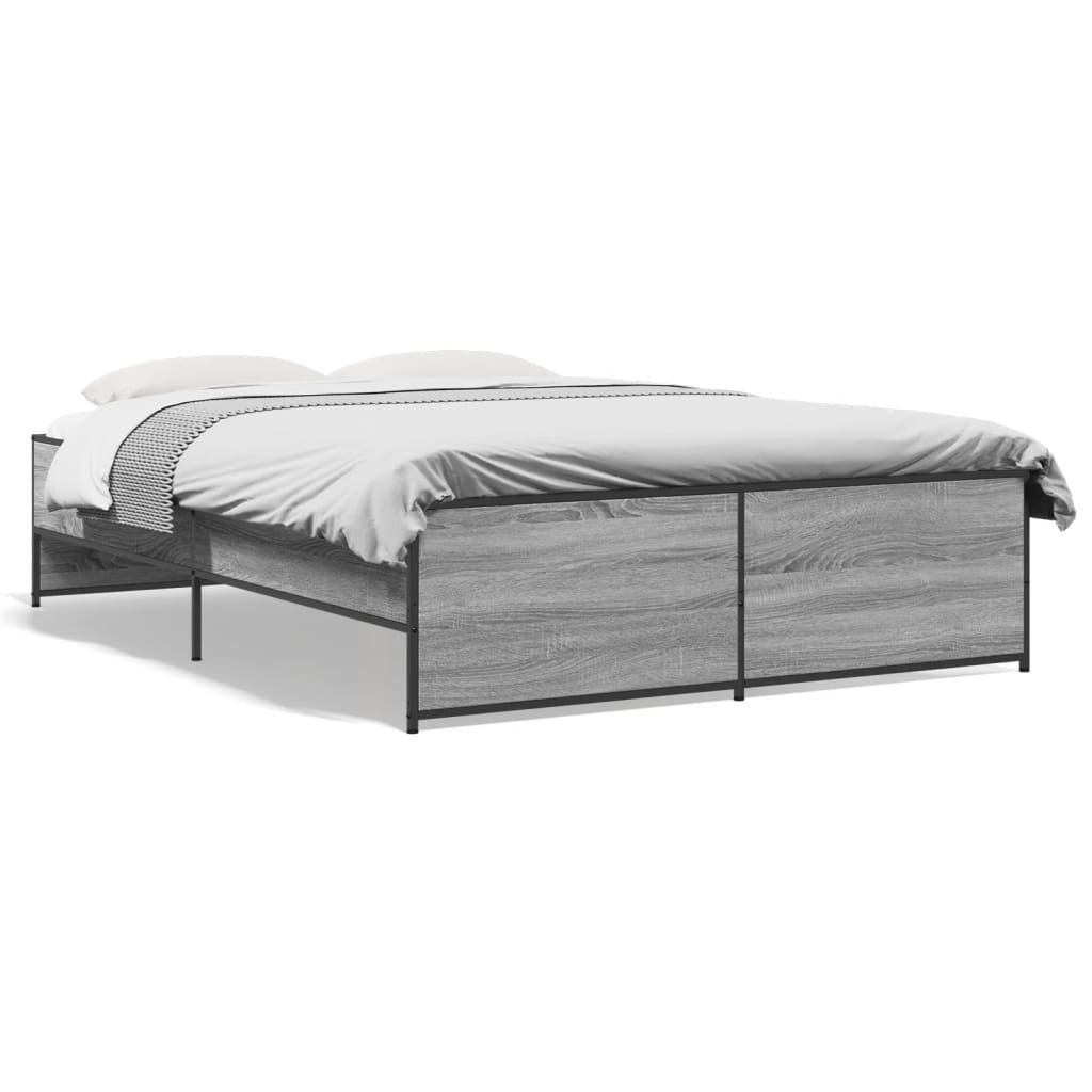 vidaXL Bettgestell Grau Sonoma 135x190 cm Holzwerkstoff und Metall