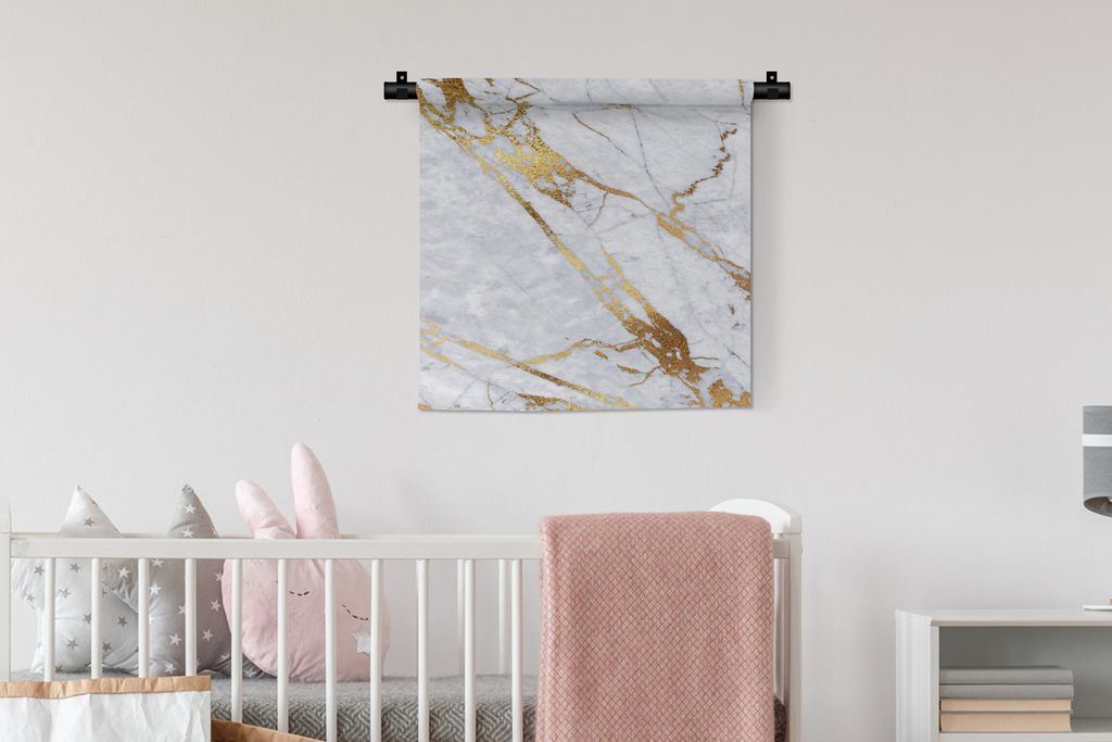 MuchoWow Wandteppich Wandbehang Marmor - Weiß - Gold 60x60 cm Tapisserie Dekoration Wandtuch - Dekorationen - Wand Decke
