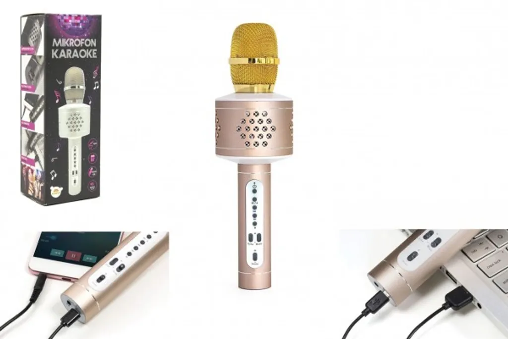 Microphone karaoké Bluetooth portable doré avec alimentation USB et pile - 9