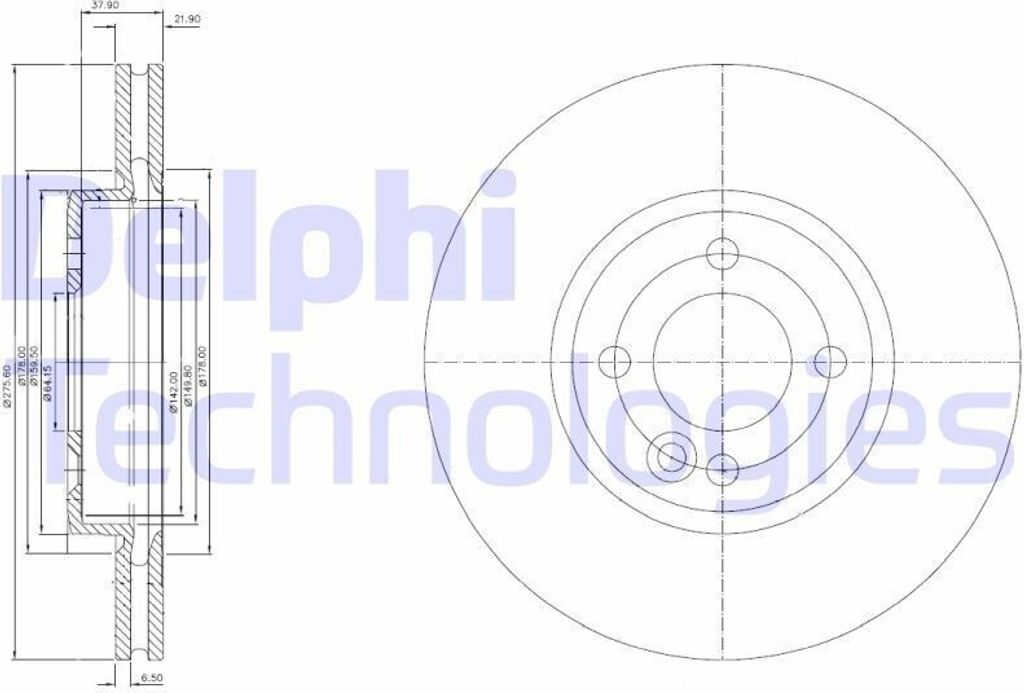 2x DELPHI Bremsscheibe BG3661C für MINI Schrägheck (R50 Produktbild 