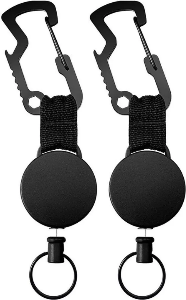 Set 2 Portachiavi Retrattili Yoyo | Fune Acciaio 60cm | Moschettone