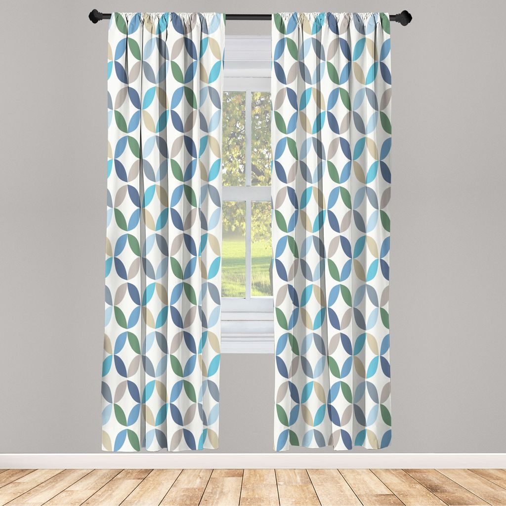 ABAKUHAUS Geometrischer Kreis Vorhänge 2 Panel Set für Wohnzimmer Schlafzimmer Nachbildung, Pastell-Farbeffekte Oval-Punkt Alte verknüpfte Strei...