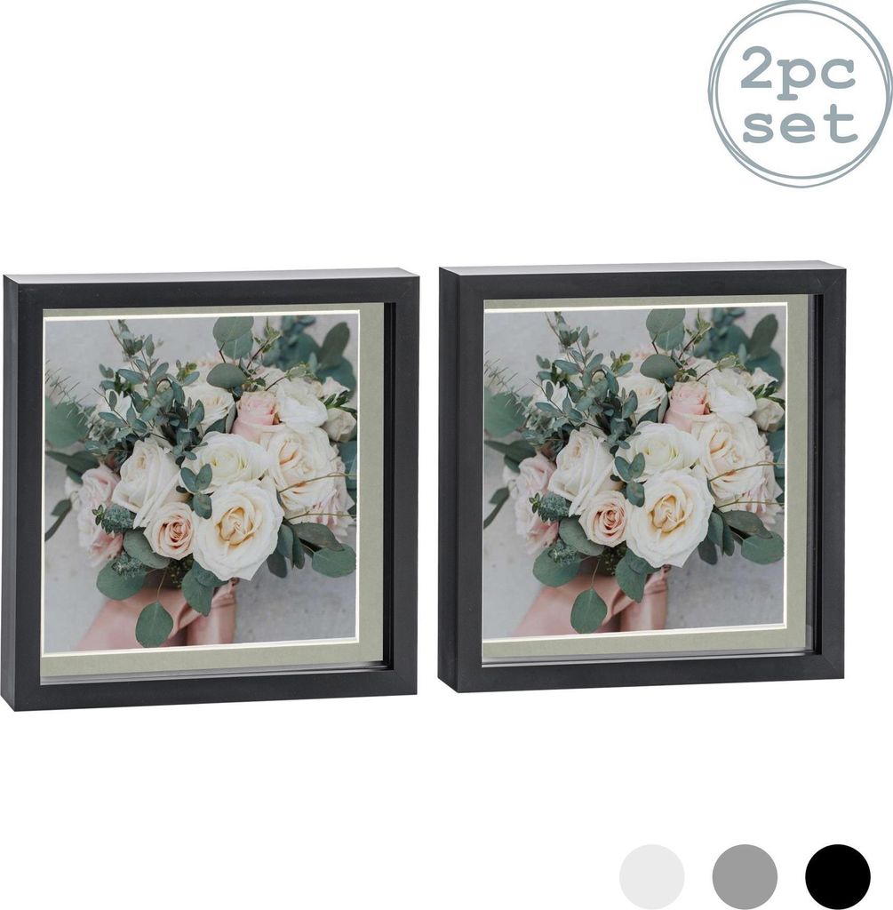 Nicola Spring 2 Stück 10 x 10 3D-Schatten-Kasten-Foto-Rahmen-Set - Craft Anzeigen Bilderrahmen mit 8 x 8 Mount - Glas Aperture - Schwarz / Grau