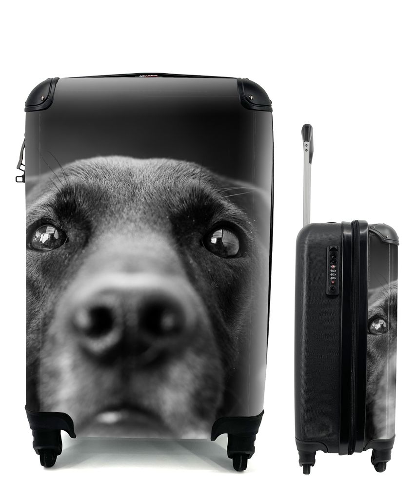 MuchoWow Koffer Handgepäck Trolley Rollkoffer Kleine Reisekoffer mit 4 Rollen - Tierprofil Labrador Hund in schwarz und weiß - Cabin Size < 55x...