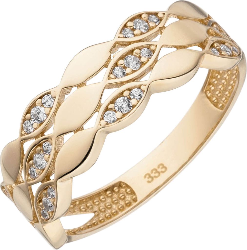 Ring aus 333 Gold Gelbgold aus 26 Zirkonia Goldring 3-rheig Fingerring Damen Innenumfang 58mm Ø18.5mm