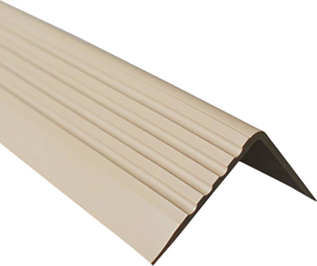 QUEST Treppenkantenprofil 40x52mm, 1.5m, Treppenprofil PVC für Treppenstufen, Treppenkantenschutz mit Rillen, Antirutsch, RGP, beige