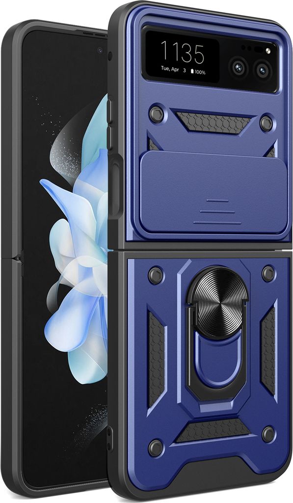 Hülle für Motorola Razr 40 mit Ring Ständer Halter TPU PC Hybrid Handyhülle Blau