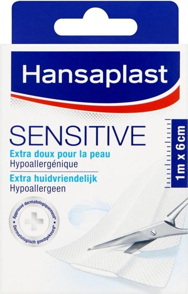 Hansaplast Sensitive 1m x 6cm, 10 x 6 cm, Rechteckig, Weiß, Produktbild 