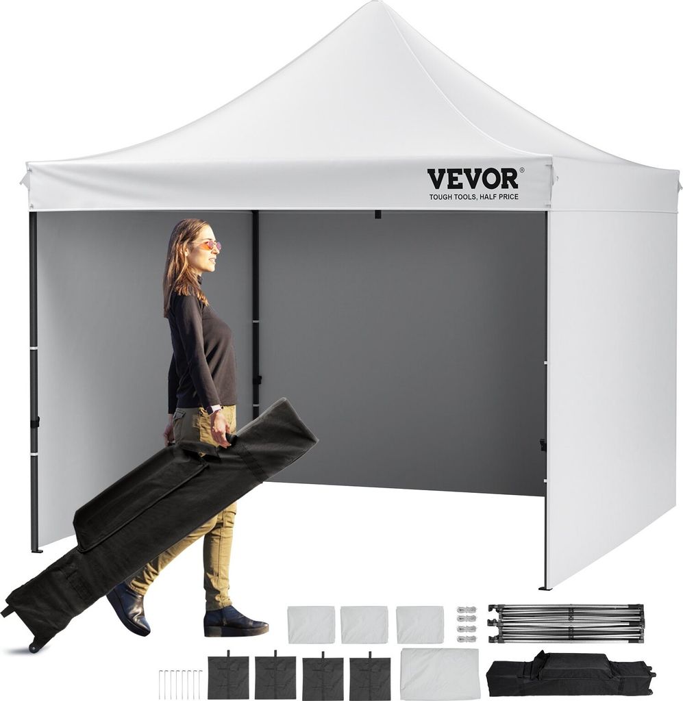 Pavillon 304,8x304,8x320cm Gartenzelt 500D PolyurethanSilber-Gewebe Faltpavillon höhenverstellbar inkl. Aufbewahrungstasche Partyzelt 6-8 Personen...