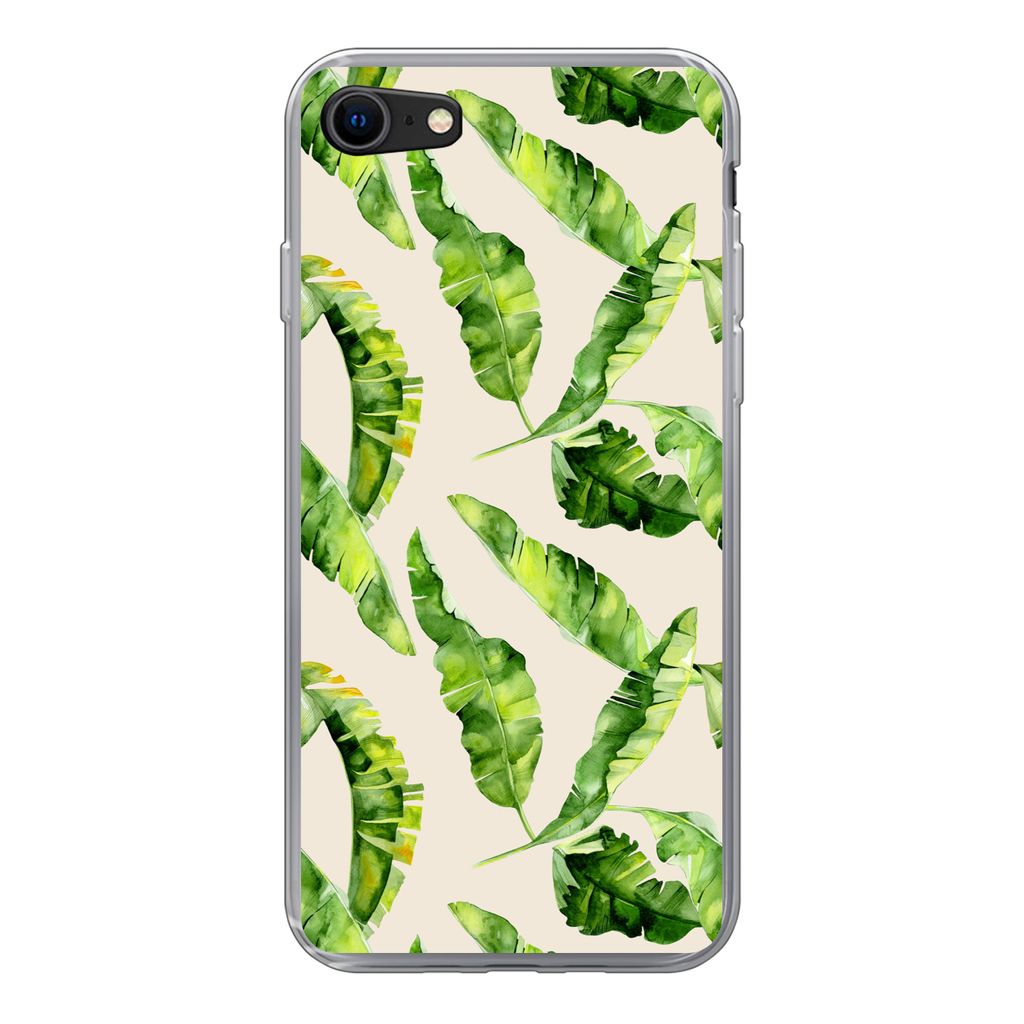 MuchoWow Handyhülle Schutzhülle Hülle für iPhone SE 2020 Blatt - Tropisch - Muster Silikon Softcase Handy Hülle - Kartenbesitzer