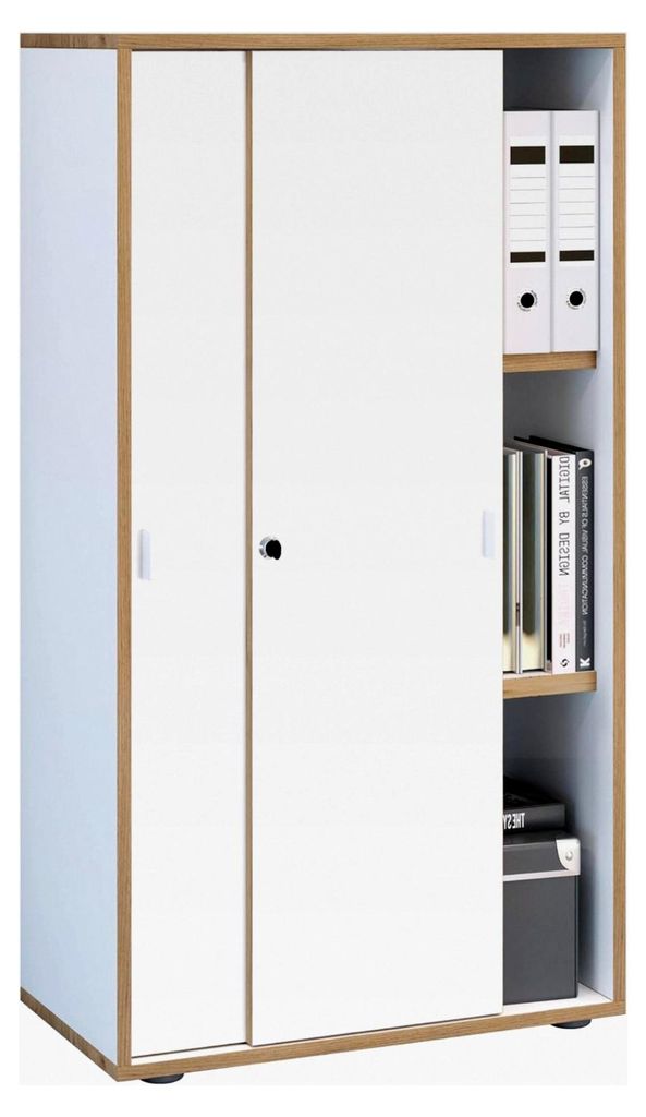 Büroschrank mit 3 Fächern | moderner Aktenschrank mit Schiebetüren | Maße ca. H. 110 x B. 60 x T. 37 cm